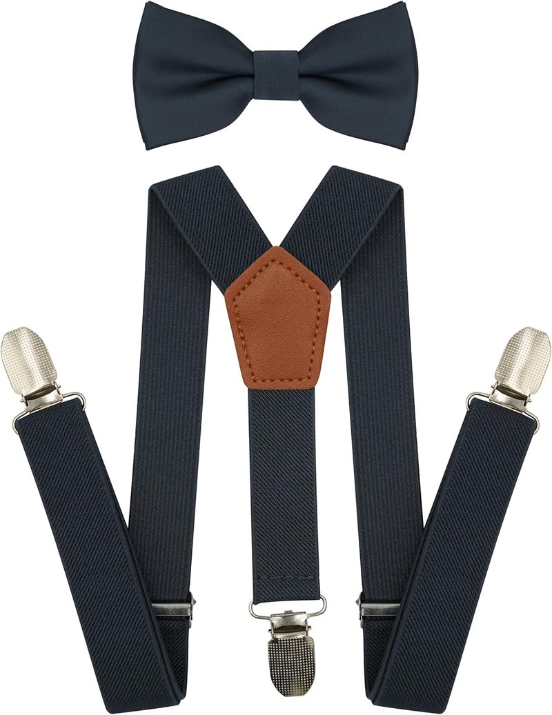 BEWDIO Adjustable Baby Boy Suspenders and Bow Tie, Pre-tied Kids Bowtie and Elastic Suspenders with 4 Strong Metal Clips - Image 1